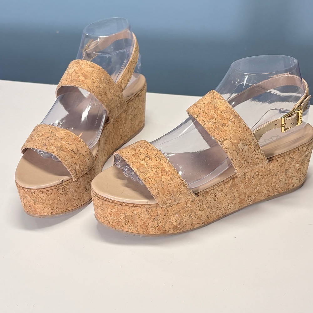 KAANAS Womens Goa Cork Platform Wedge Sandals 8 Tan Slingback Boho Coastal‎